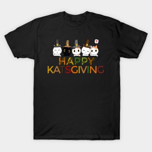 Happy Katsgiving Thanksgiving Cats Lovers Pilgrim Hat T-Shirt